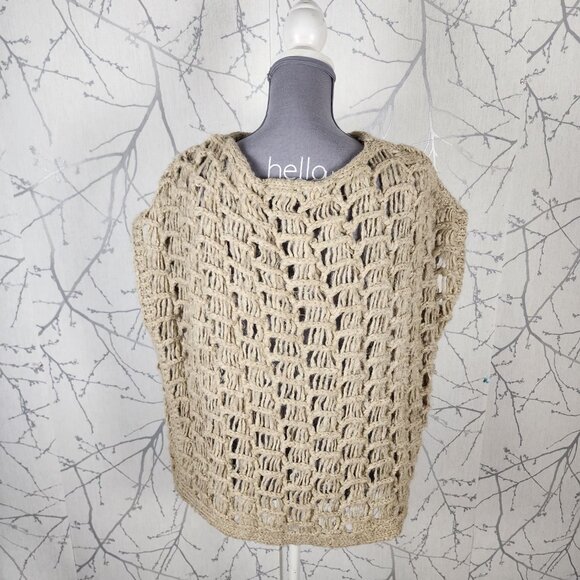 Zara Beige Chunky Open Knit Boxy Fit Short Sleeve Sweater - Picture 5 of 8